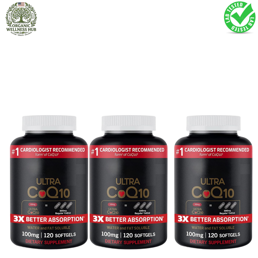Ultra CoQ10 100mg Softgels 360 Count (3 Bottles x 120 Softgels) | 3X Better Absorption Formula | Heart Health & Energy Support | Lab Tested | Organic Wellness Hub