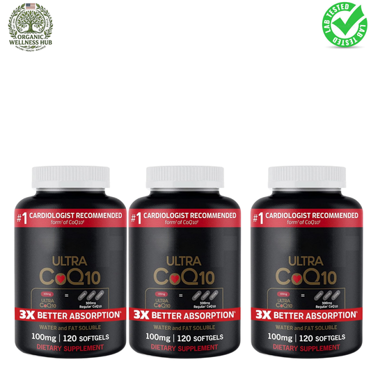 Ultra CoQ10 100mg Softgels 360 Count (3 Bottles x 120 Softgels) | 3X Better Absorption Formula | Heart Health & Energy Support | Lab Tested | Organic Wellness Hub
