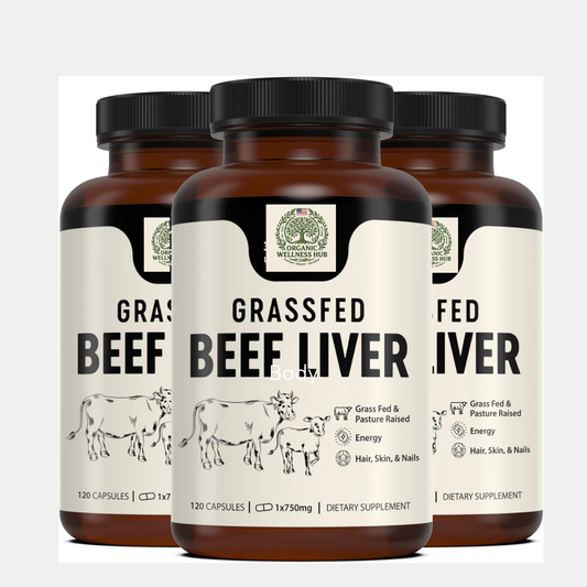 Grassfed Beef Liver Capsules 750mg - 120 Caps | Pasture Raised | Energy, Hair, Skin & Nails | Lab Tested | Organic Wellness Hub