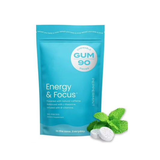 Neuro Energy & Focus Chewable Gum 90 Pieces | Natural Caffeine, L-Theanine & B-Vitamins | Sugar-Free Nootropic Gum | Peppermint Bulk Bag | Organic Wellness Hub