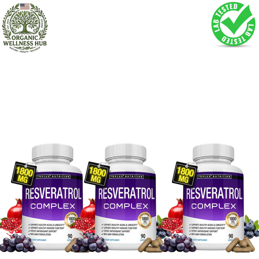 Resveratrol Complex 1800mg Natural Antioxidant 90 Capsules (3 PCS Set) | Lab Tested & Quality Guaranteed | Organic Wellness Hub