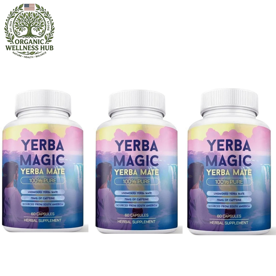 Yerba Magic Yerba Mate Capsules 3-Pack Bundle | 100% Pure Unsmoked | 75mg Natural Caffeine | 180 Capsules – 90-Day Supply