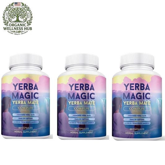 Yerba Magic Yerba Mate Capsules 3-Pack Bundle | 100% Pure Unsmoked | 75mg Natural Caffeine | 180 Capsules – 90-Day Supply