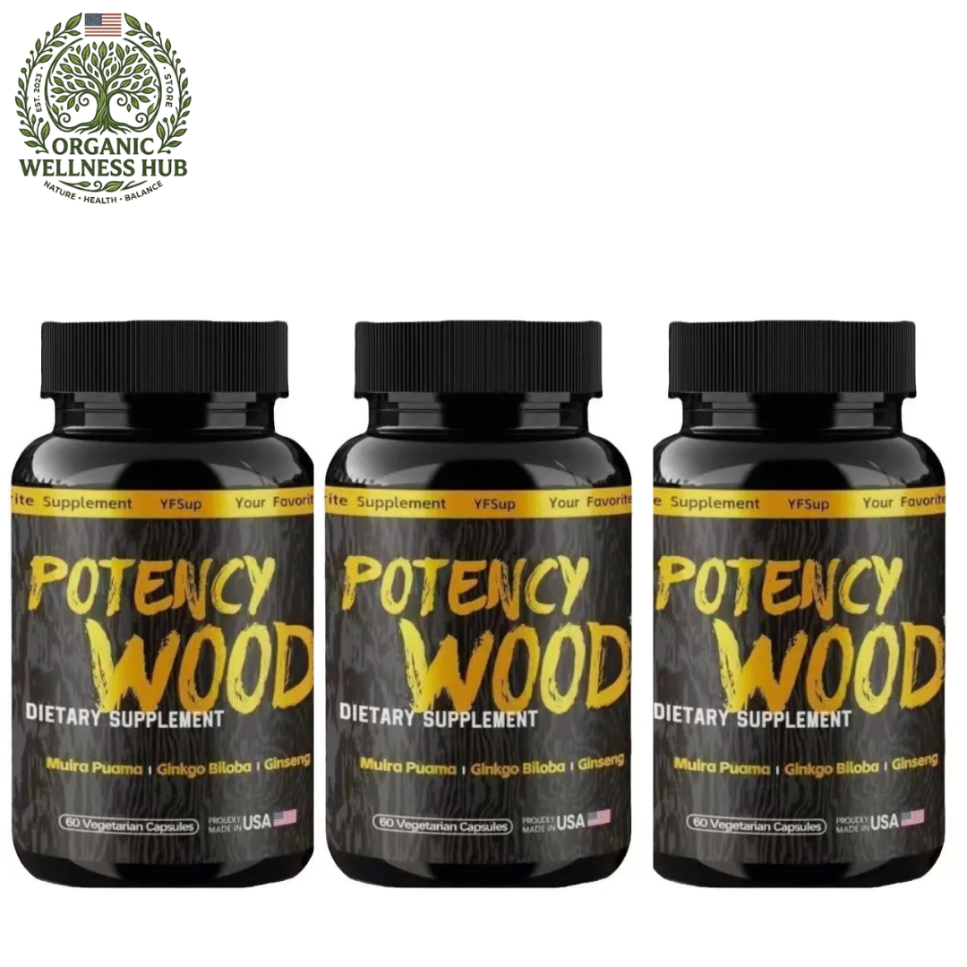 Potency Wood 3-Pack Bundle | Male Vitality Supplement | Muira Puama, Ginkgo Biloba & Ginseng | 180 Vegetarian Capsules | Made in USA