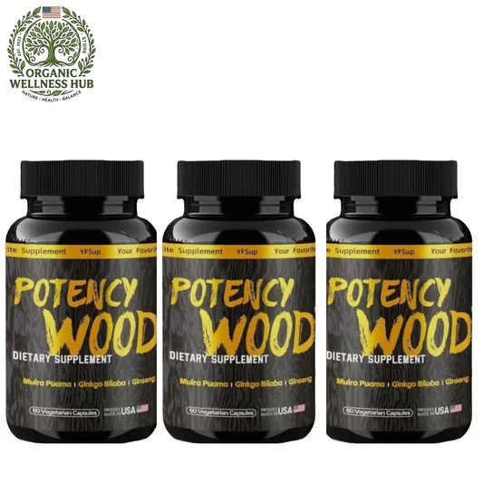 Potency Wood 3-Pack Bundle | Male Vitality Supplement | Muira Puama, Ginkgo Biloba & Ginseng | 180 Vegetarian Capsules | Made in USA