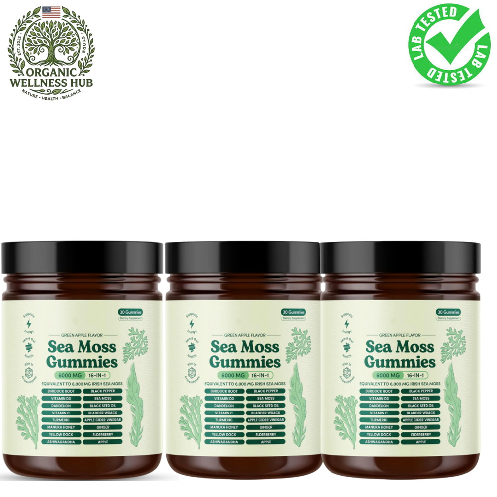 3-Pack Sea Moss Gummies 6000mg | 16-in-1 Irish Sea Moss Bundle with Burdock Root, Bladderwrack & Ashwagandha | 90 Gummies | Best Value – Organic Wellness Hub