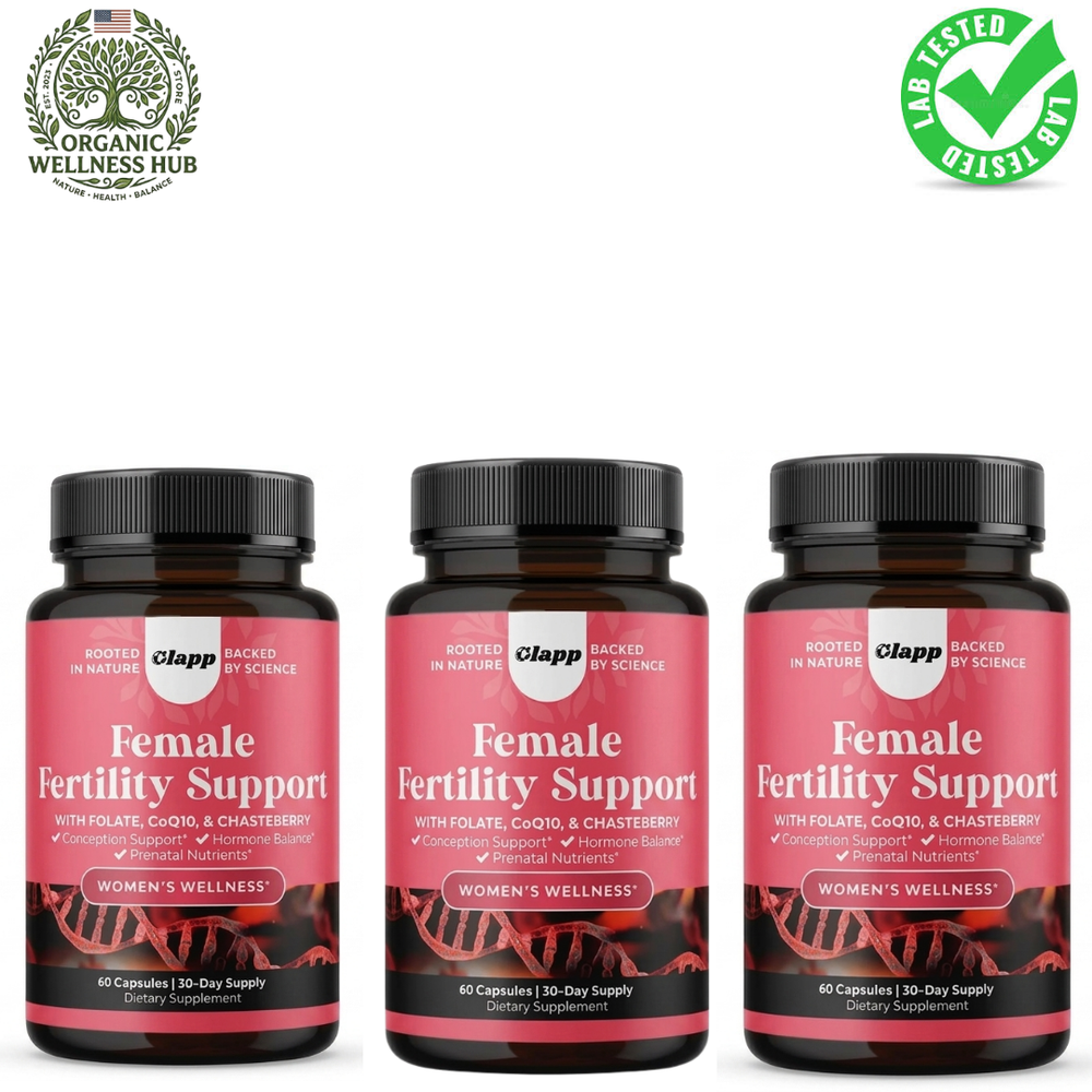 Female Fertility Support 3-Pack – Folate, CoQ10 & Chasteberry | Organic Wellness Hub