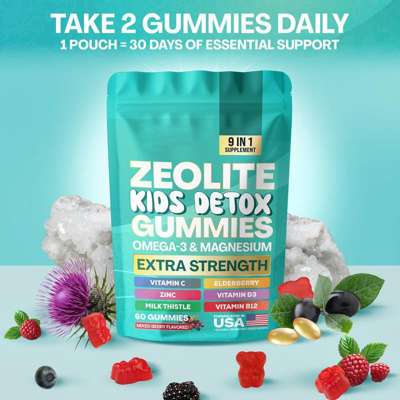 Zeolite Kids Detox Gummies with Omega-3 & Magnesium - Mixed Berry Flavor 60 Gummies | Organic Wellness Hub