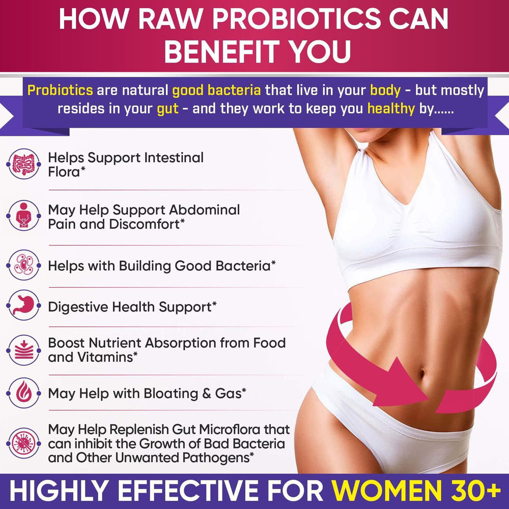 Women's RAW Probiotic 100 Billion CFU | 34 Strains + Prebiotics & Digestive Enzymes | Urinary Tract Support | 60 Veg Capsules ? Organic Wellness Hub
