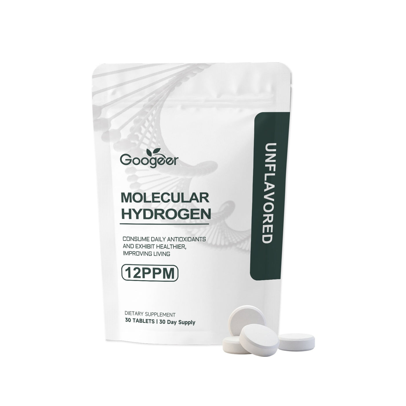 Googeer Molecular Hydrogen Tablets 12PPM - 30 Tablets 30 Day Supply | Daily Antioxidant Supplement Unflavored Dietary Supplement