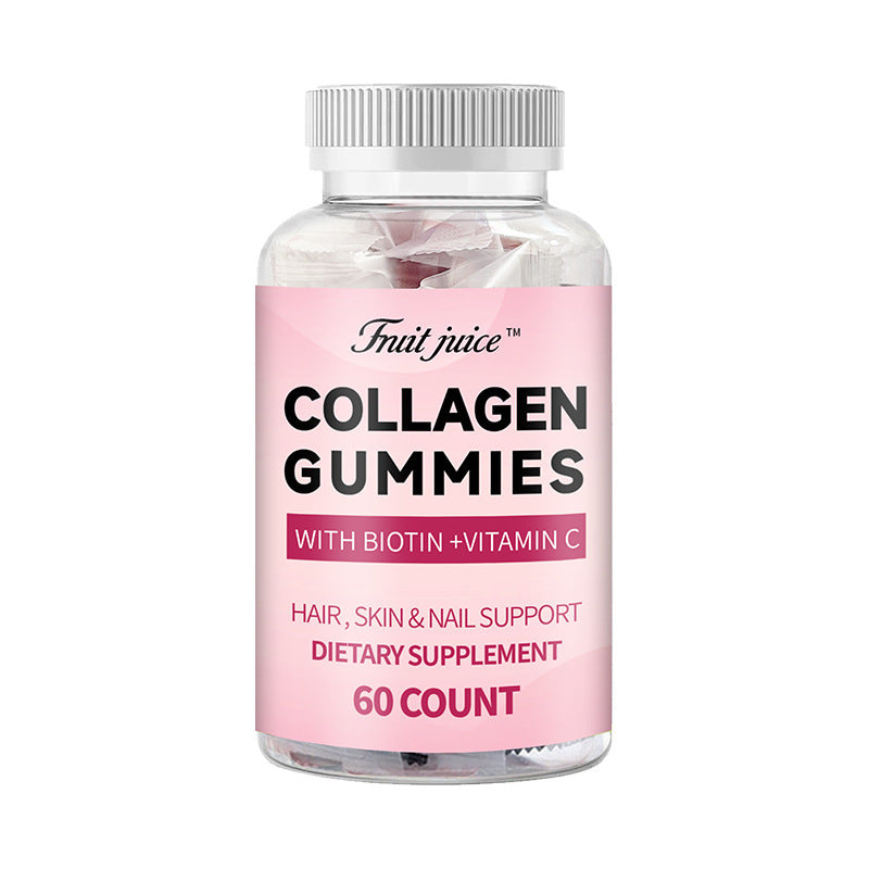 Collagen Gummies with Biotin + Vitamin C | Hair Skin & Nail Support | 60 Count | Fruit Juice
