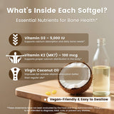Vitamin D3 K2 Supplement | 5000 IU D3 + 100 mcg K2 as MK-7 | 300 Softgels with Coconut Oil | Extra Strength Immune Support | Bone & Heart Health | 300-Day Supply