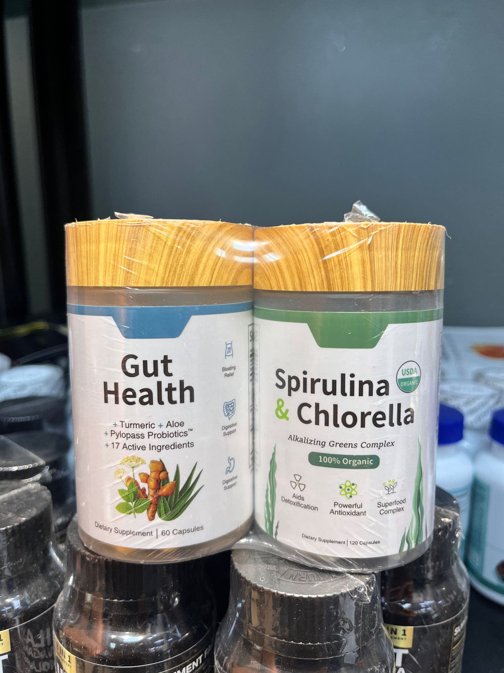 Gut Health + Spirulina & Chlorella Combo Bundle | 60 + 120 Capsules | Turmeric, Probiotics, USDA Organic Greens | Organic Wellness Hub