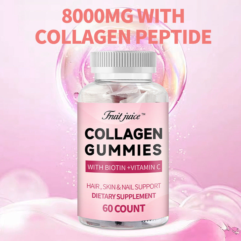 Collagen Gummies with Biotin + Vitamin C | Hair Skin & Nail Support | 60 Count | Fruit Juice