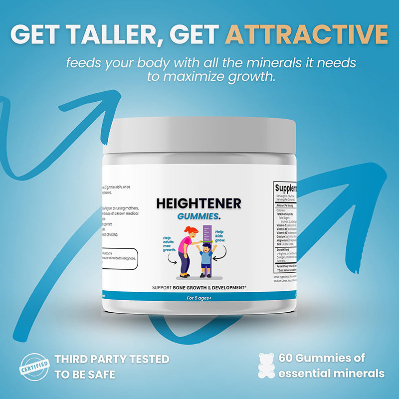Heightener Gummies for Kids & Adults | Bone Growth & Development Support | Strawberry Flavor | Lab Tested | Organic Wellness Hub