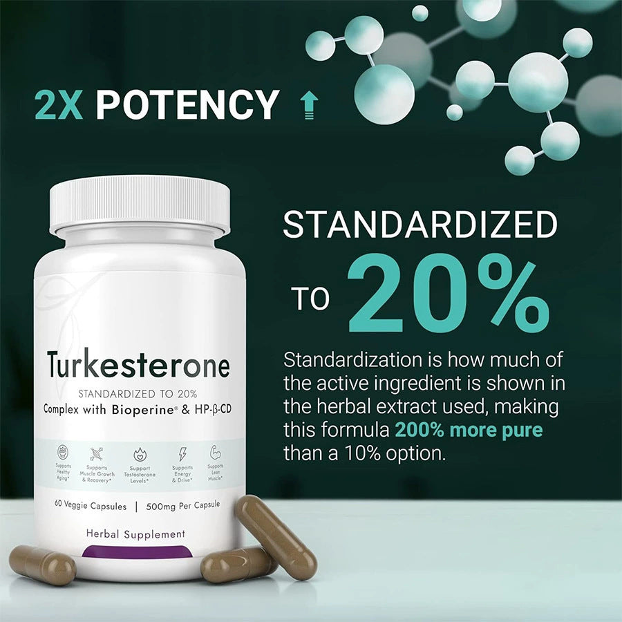Turkesterone 500mg | Standardized to 20% with Bioperine & HP-CD | Natural Muscle, Strength & Performance Supplement | 3rd Party Tested | Organic Wellness Hub