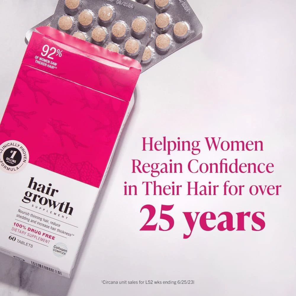 Hair Growth Supplement - 60 Tablets | Drug-Free Collagen Complex for Thicker, Fuller Hair