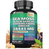 Sea Moss Black Seed Oil Ashwagandha Ginger Capsules 19,445mg - 16-in-1 Wellness Formula | Organic Wellness Hub