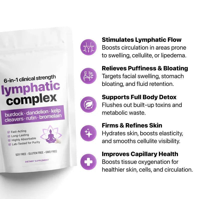 Lymphatic Complex 6-in-1 Capsules - Burdock, Dandelion, Kelp, Cleavers, Rutin & Bromelain | Organic Wellness Hub