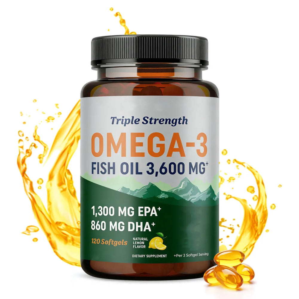 Triple Strength Omega-3 Fish Oil 3,600mg (3-Pack) - 1300mg EPA & 860mg DHA, 360 Lemon Softgels | Organic Wellness Hub