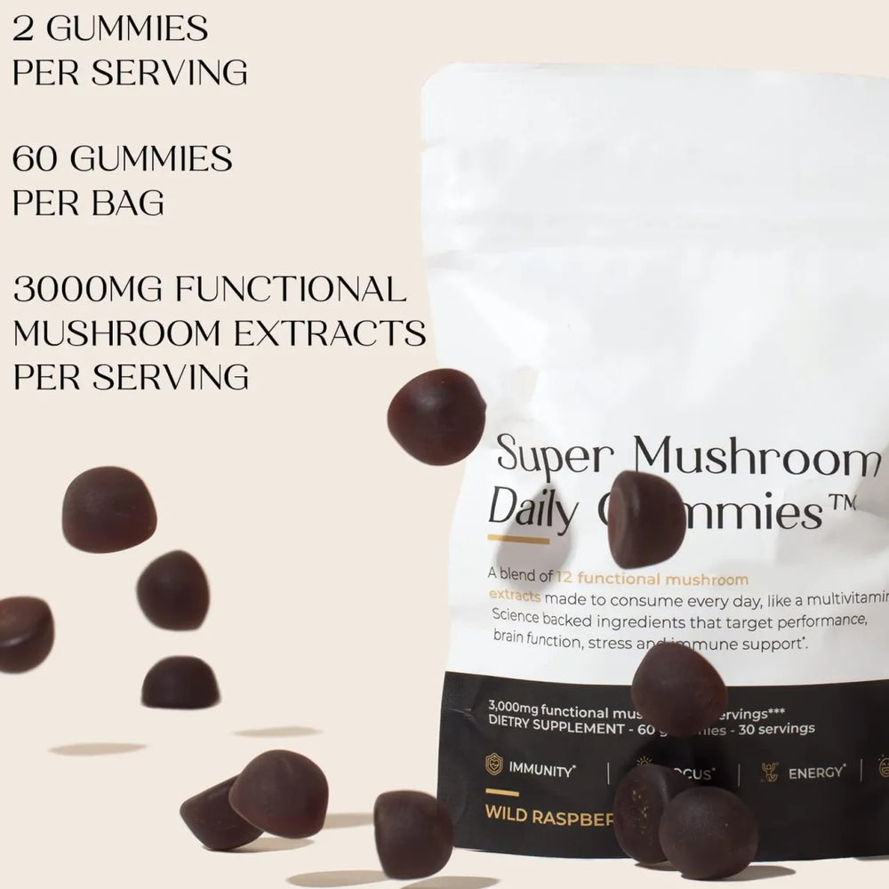 Mushroom Daily Gummies 3-Pack – 3000mg Functional Mushrooms for Brain, Immunity, Energy, Focus & Mood | Wild Raspberry | Organic Wellness Hub