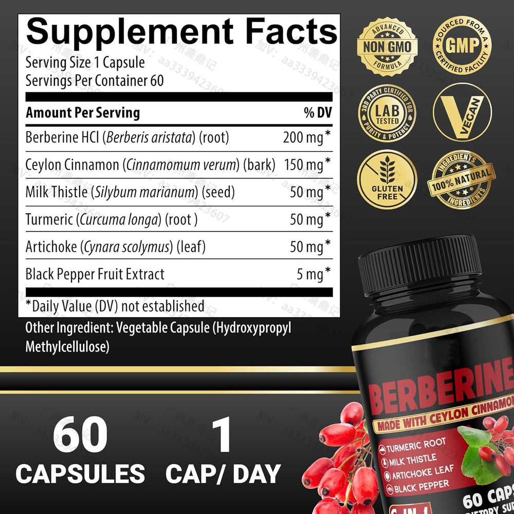 Berberine Complex 6-in-1 with Ceylon Cinnamon, Turmeric, Milk Thistle & Artichoke | 60 Capsules | Organic Wellness Hub