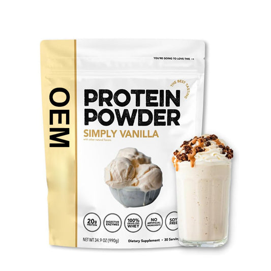 OEM Protein Powder Simply Vanilla | 20g Grass-Fed Whey | Digestive Enzymes | No Artificial Ingredients | Soy Free | 30 Servings Organic Wellness Hub