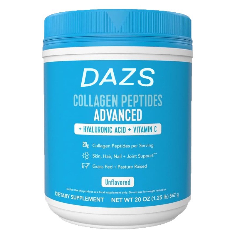 DAZS Collagen Peptides Advanced + Hyaluronic Acid + Vitamin C | 20g Collagen | Skin, Hair, Nails & Joints | Grass Fed | Lab Tested | 567g | Organic Wellness Hub