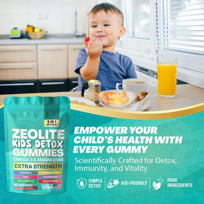 Zeolite Kids Detox Gummies with Omega-3 & Magnesium - Mixed Berry Flavor 60 Gummies | Organic Wellness Hub