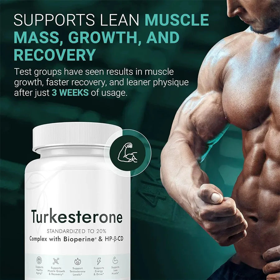 3-Pack Turkesterone 500mg Standardized to 20% | Bioperine & HP-β-CD | Natural Muscle, Strength & Recovery | Lab Tested | Organic Wellness Hub