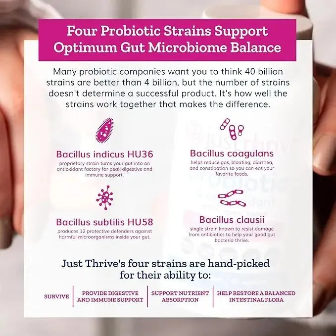 Just Thrive Probiotic & Antioxidant 3-Pack Bundle — 100% Spore-Based | 270 Veggie Caps | Best Value Gut Health Supplement | Lab Tested