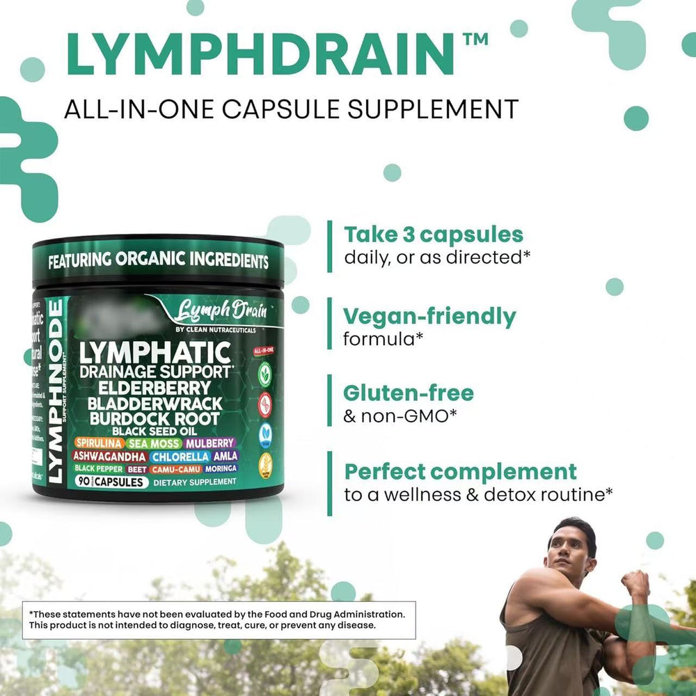 Lymphatic Drainage Support Supplement – Elderberry, Sea Moss, Burdock Root & Bladderwrack | 90 Vegan Capsules | Organic Wellness Hub