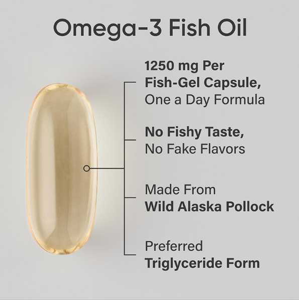 Omega-3 Fish Oil Triple Strength - 1250mg Wild-Caught Alaska Pollock | 90 Softgels | MSC Certified | Organic Wellness Hub