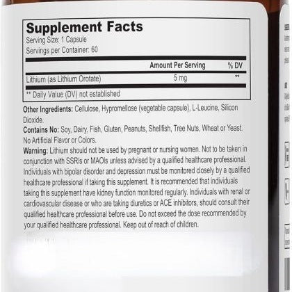 Lithium Orotate 5mg Capsules - 60 Vegetarian Capsules | Lab Tested Quality | Organic Wellness Hub