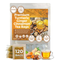 Premium Turmeric Ginger Cinnamon Tea Bags | 120 Bags 2g Each | 100% Natural and Pure | No Additives | Sugar Free | Soy Free | Gluten Free | Non GMO | Vegan | Handmade 240g