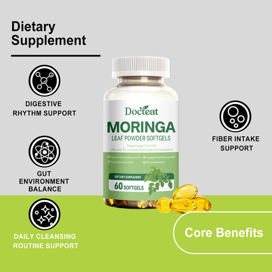 Docteat Moringa Leaf Powder Softgels 60 Caps | 92 Nutrients, Antioxidants, Gut Health & Energy Support Dietary Supplement