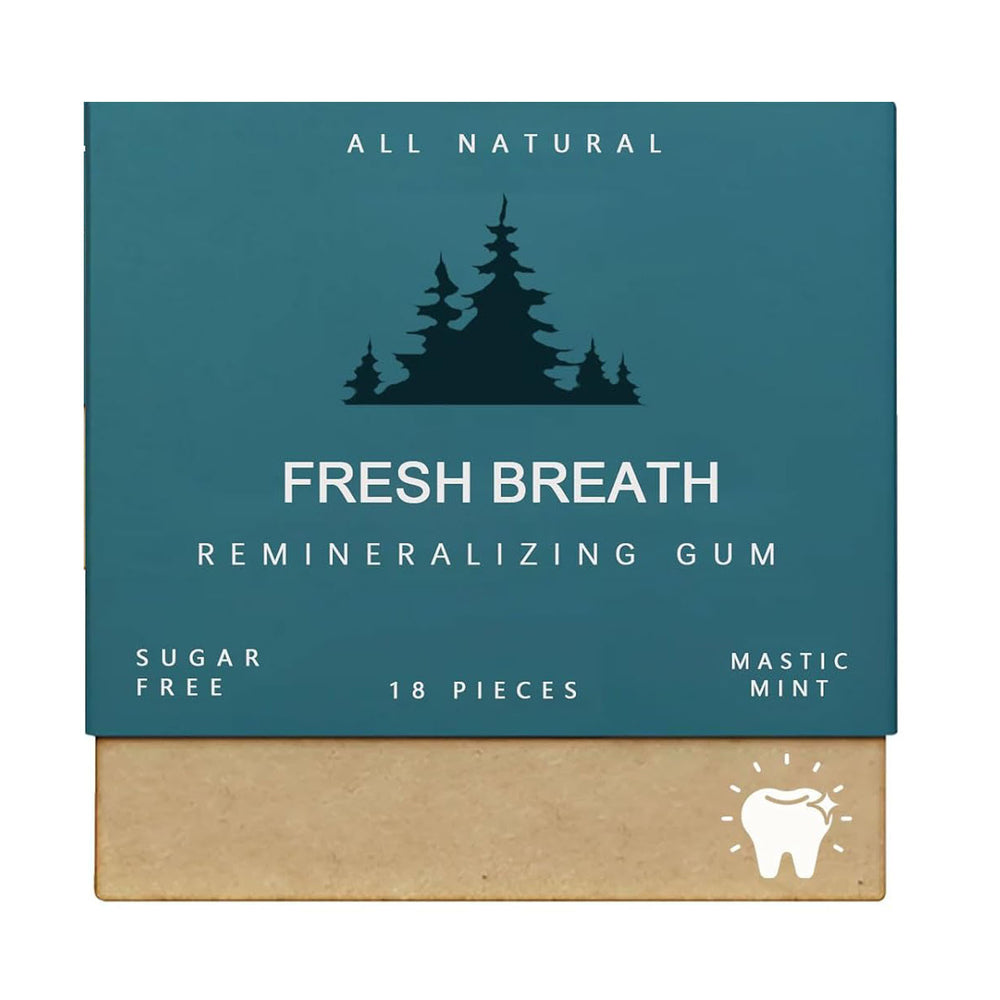 All Natural Fresh Breath Remineralizing Gum | Sugar Free | Mastic Mint | 18 Pieces | Organic Wellness Hub