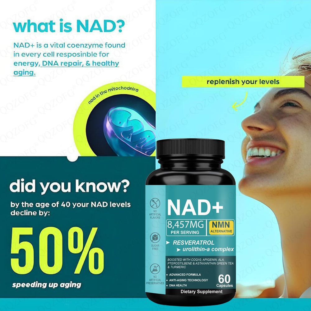NAD+ Supplement 8457mg with Resveratrol & Urolithin-A Complex | Lab Tested Anti-Aging Formula | 60 Capsules | Organic Wellness Hub
