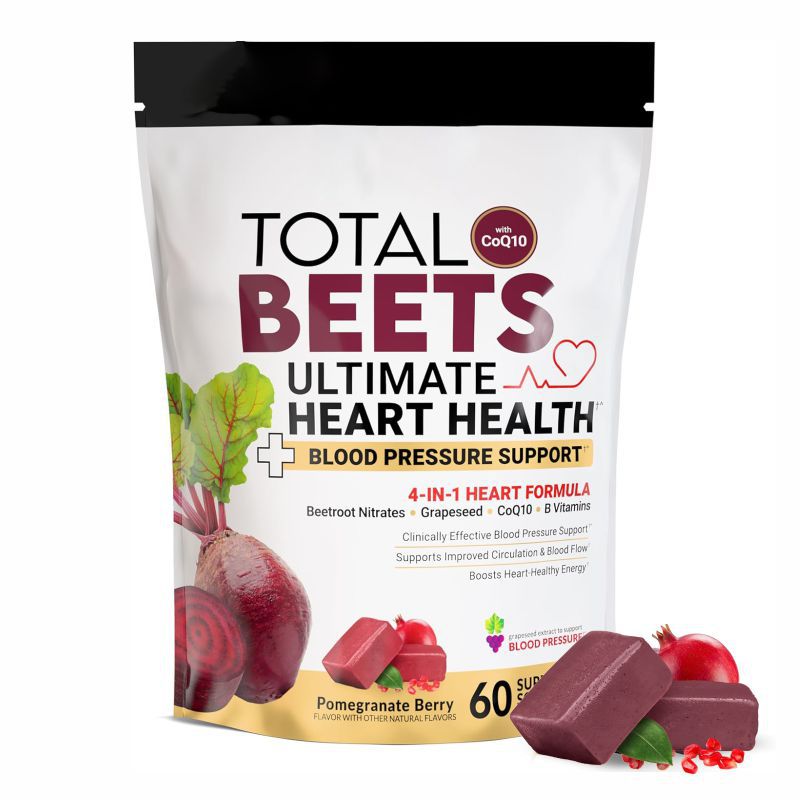 Total Beets Ultimate Heart Health - 4-in-1 Blood Pressure Support with CoQ10, Beetroot Nitrates, Grapeseed & B Vitamins | Pomegranate Berry | Organic Wellness Hub