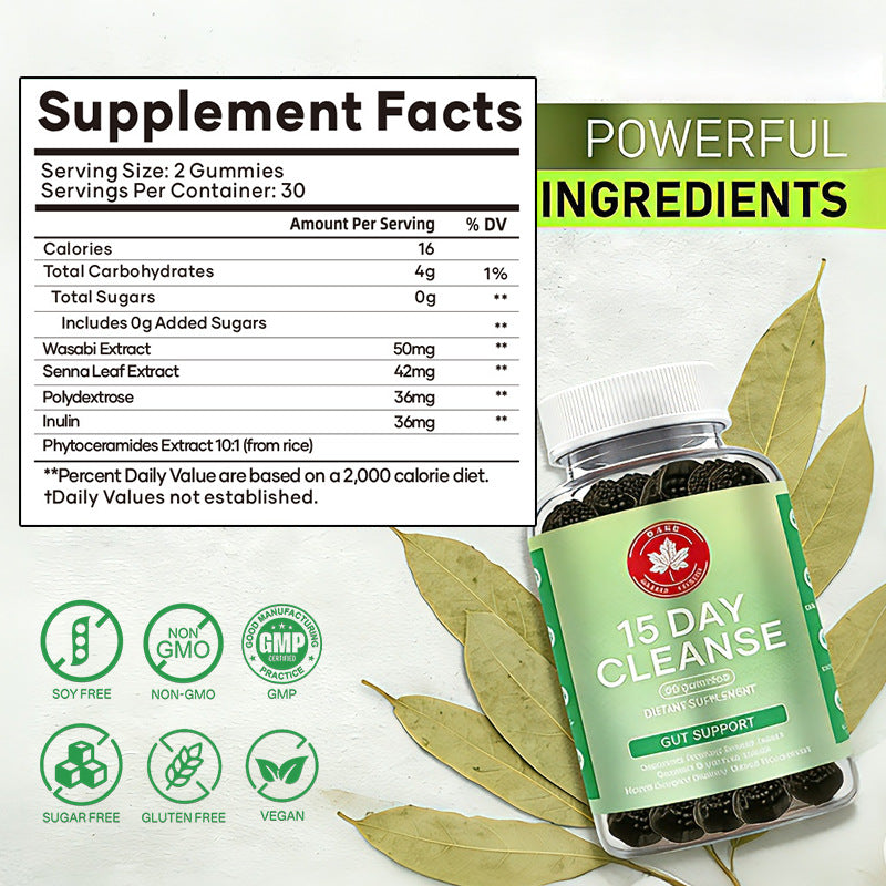 Gabe Health Science 15 Day Cleanse Gummies - Gut Support, Healthy Energy & Bowel Movement | 60 Gummies | Dietary Supplement | Organic Wellness Hub