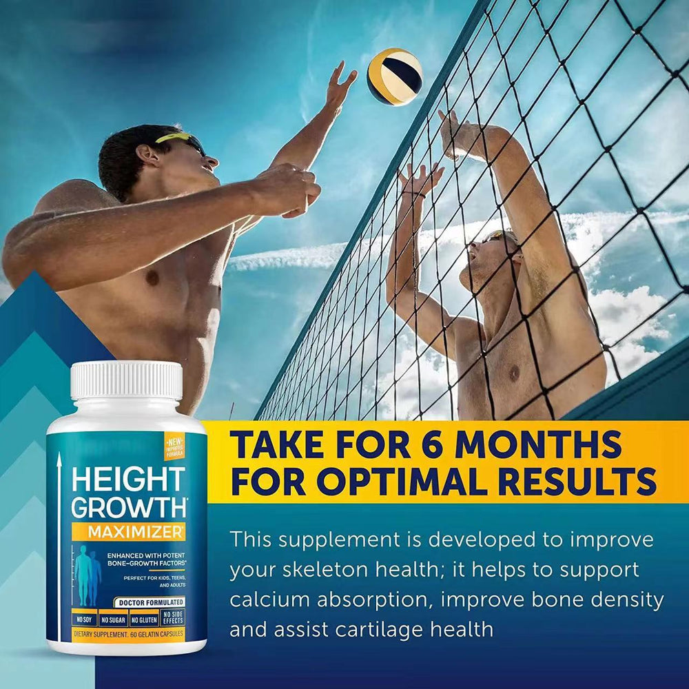 Height Growth Maximizer Supplement | Bone Growth Support for Kids, Teens & Adults | Vitamin D, Calcium, Zinc | 60 Capsules | Organic Wellness Hub