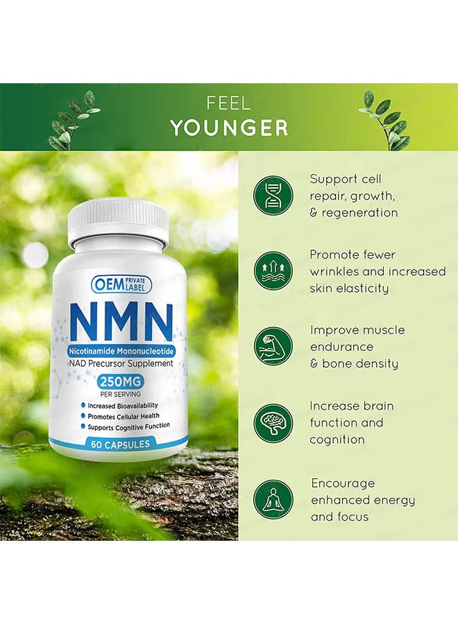 NMN 250mg Nicotinamide Mononucleotide | NAD Precursor | High Bioavailability | Cellular Health & Cognitive Support | 60 Capsules – Organic Wellness Hub