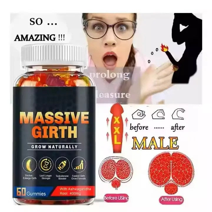 Massive Girth Gummies -Natural Testosterone Booster with Ashwagandha Root 400mg (60 Gummies) | Organic Wellness Hub
