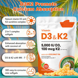 Vitamin D3 K2 Supplement | 5000 IU D3 + 100 mcg K2 as MK-7 | 300 Softgels with Coconut Oil | Extra Strength Immune Support | Bone & Heart Health | 300-Day Supply
