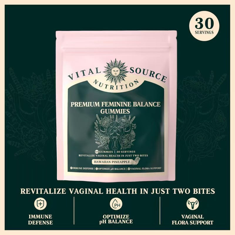 Vital Source Nutrition Premium Feminine Balance Gummies | Vaginal & Hormonal Health | Hawaiian Pineapple | 60 Gummies | 30 Servings