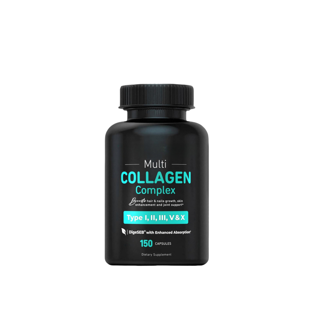 Multi Collagen Complex - Type I II III V X | 150 Capsules | Hair Skin Nails Joints | DigeSEB Enhanced Absorption | Organic Wellness Hub