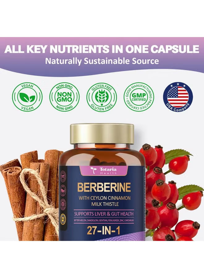 Totaria Health Berberine 27-in-1 3-Pack – Berberine with Ceylon Cinnamon & Milk Thistle | 360 Capsules | Organic Wellness Hub