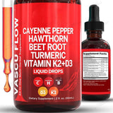 Vascu Flow Liquid Drops with Cayenne Pepper, Hawthorn, Beet Root, Turmeric & Vitamin K2+D3 | Cardiovascular Wellness Support | Organic Wellness Hub