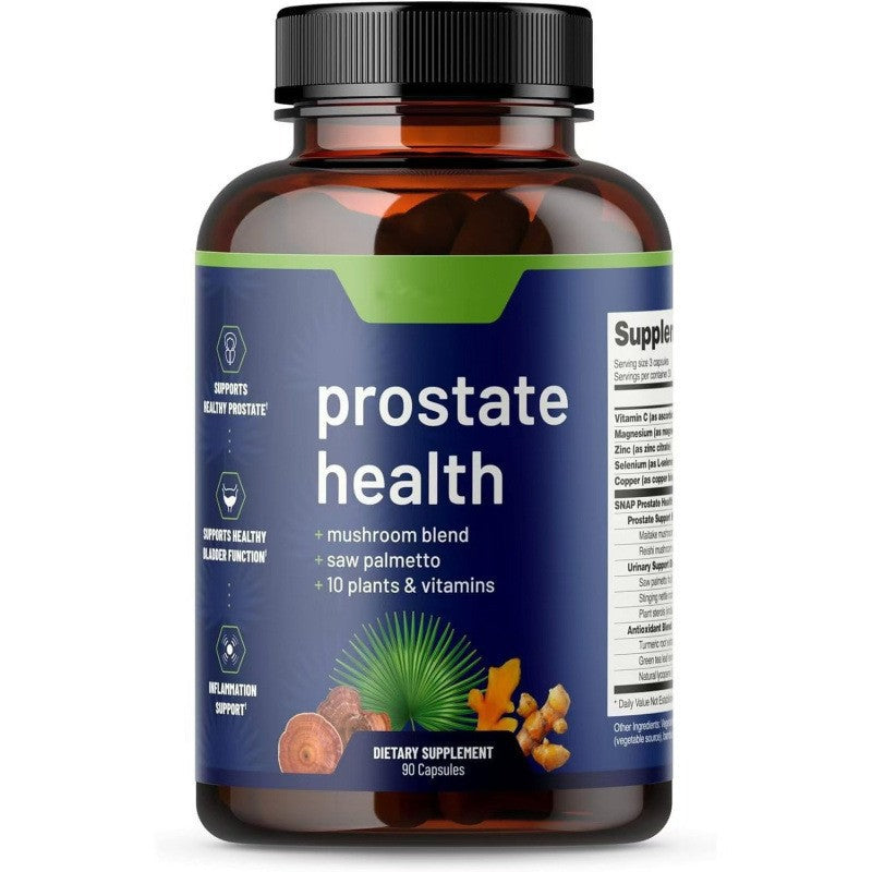 SNAP Prostate Health Supplement - Saw Palmetto, Mushroom Blend & 10 Plants | Supports Healthy Prostate, Bladder & Inflammation | 90 Capsules | Organic Wellness Hub