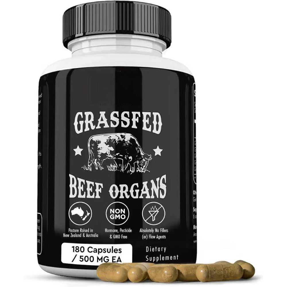 Organic Wellness Hub | Grassfed Beef Organs Capsules 180ct 500mg - Pasture Raised NZ & Australia, Non-GMO, Hormone-Free, No Fillers or Flow Agents